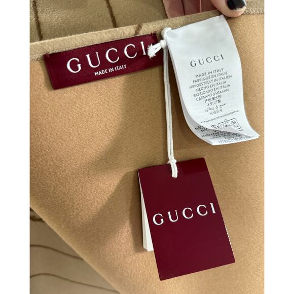 Gucci Interlocking G Striped Wool Poncho Cape Shawl Wrap – Brown Logo - Picture 5 of 8